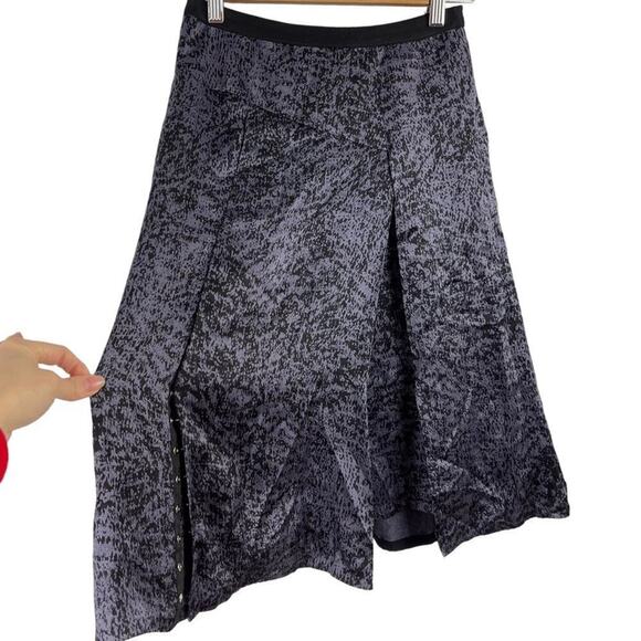 Rebecca Taylor White Noise Purple Black Snap Up Slit Silk A Line Pleat Skirt 0 - Picture 6 of 15